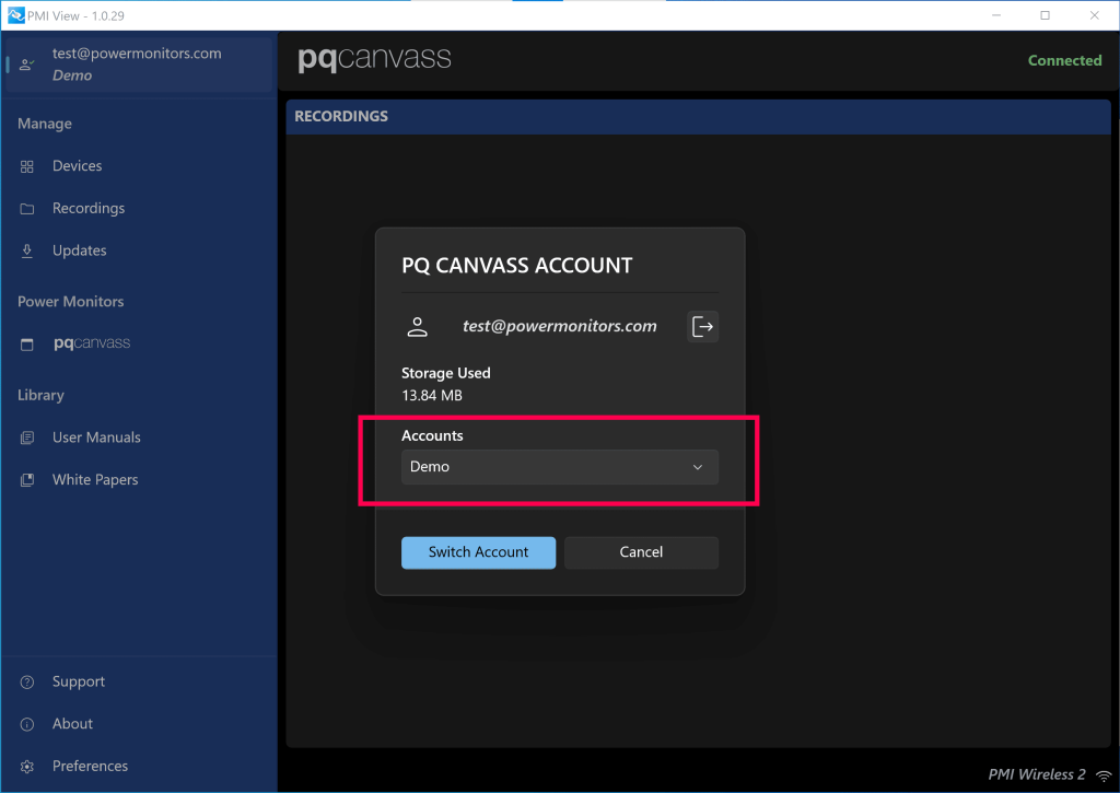 Figure 18. PQ Canvass Account Selection