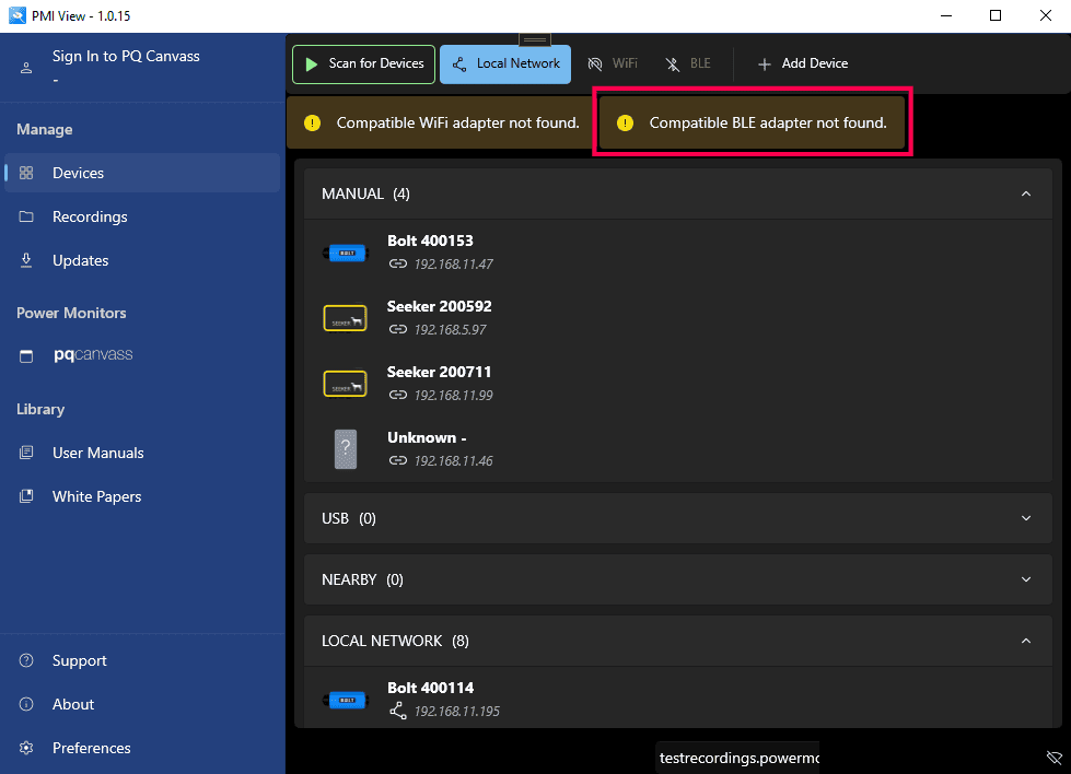 Figure 2. Compatible BLE adapter was not found
