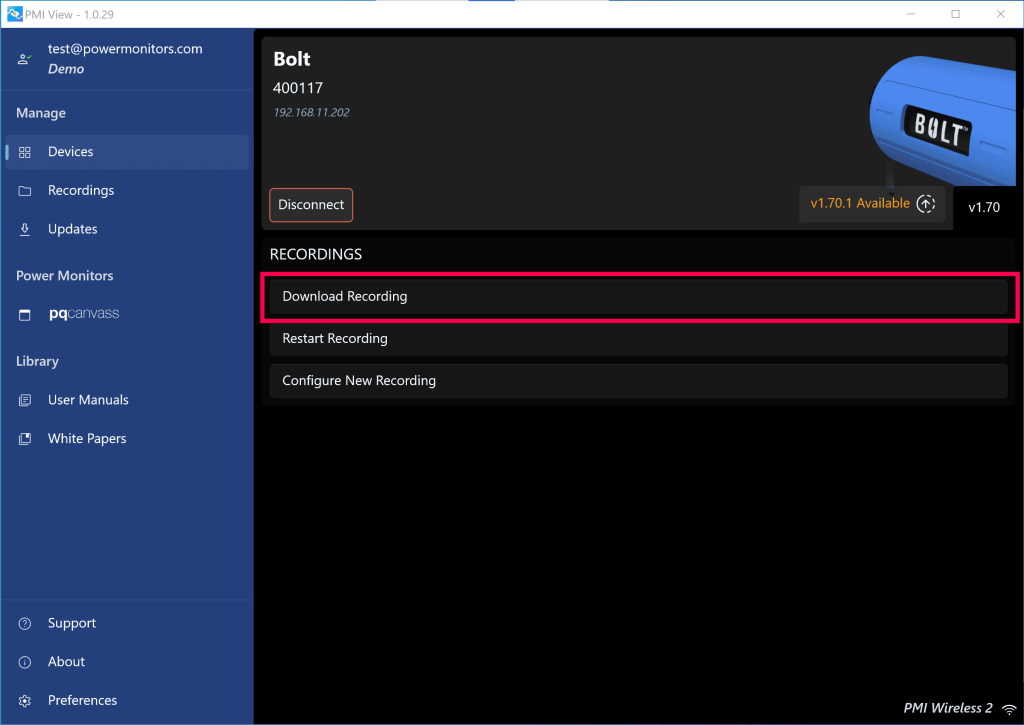 Figure 5. Downloading a Recording
