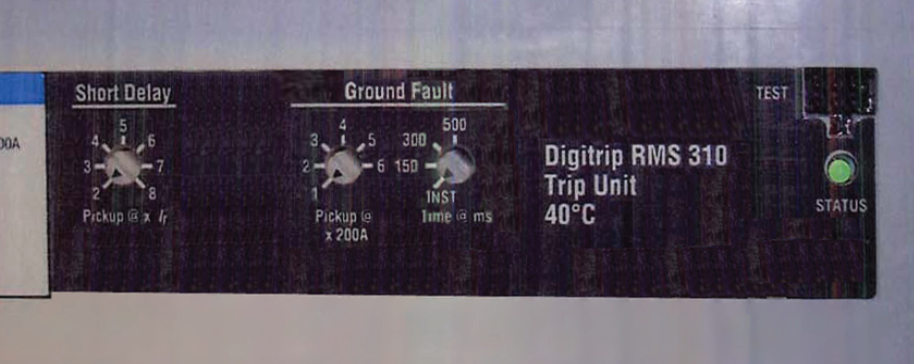 Figure 3. Main breaker trip unit settings