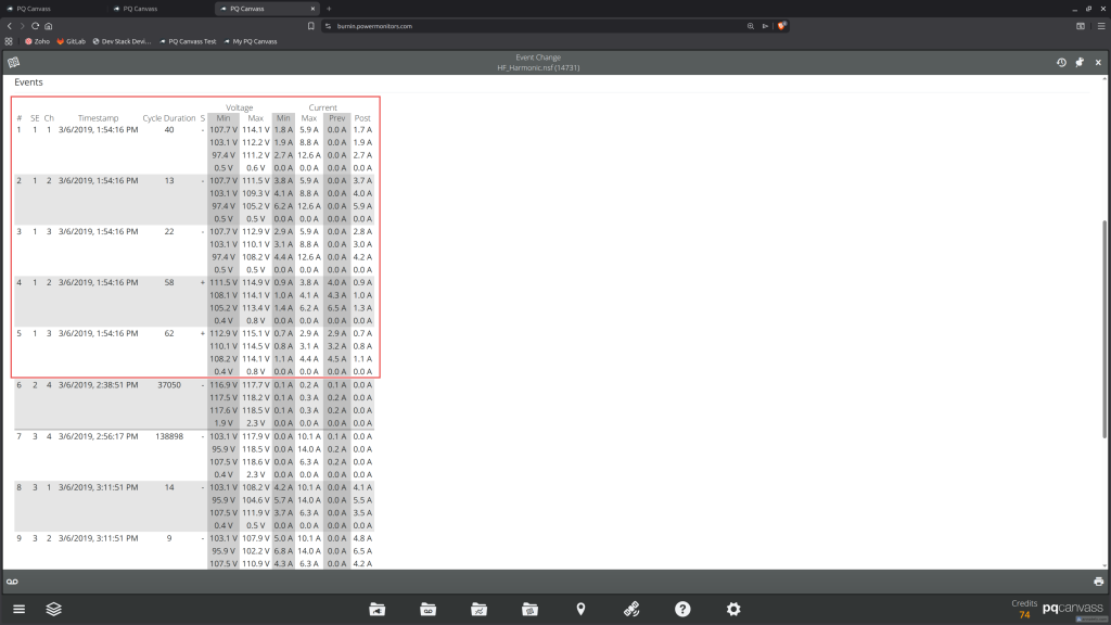 Fig. 3 Highlighted event change rows in an Event Change Report