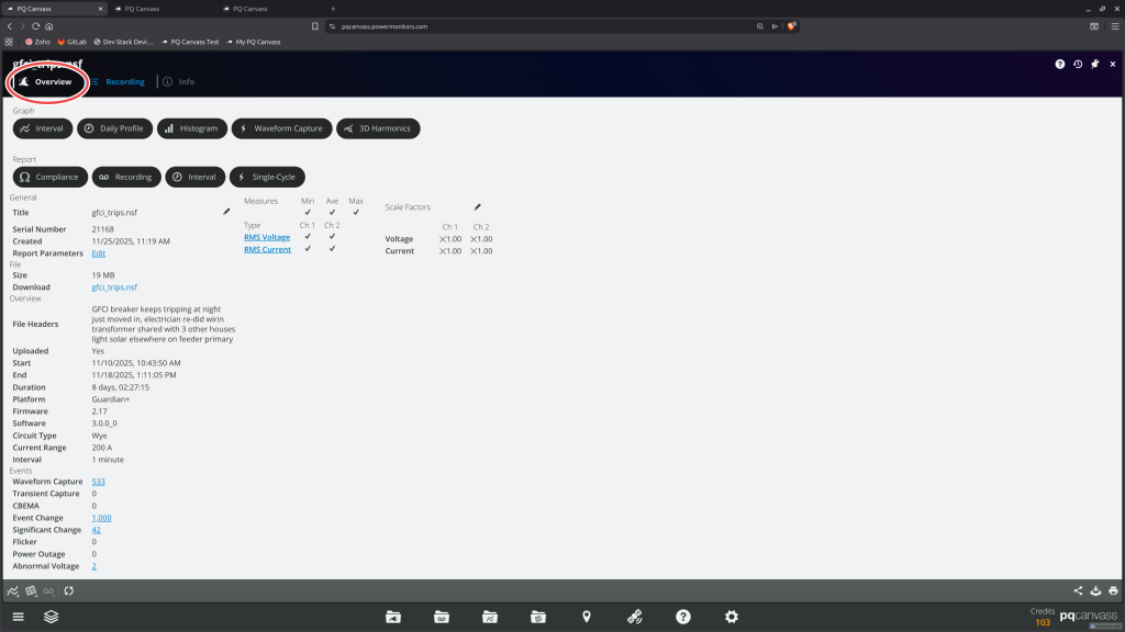 Fig. 5 Screenshot highlighting the Overview button on the recording
information page