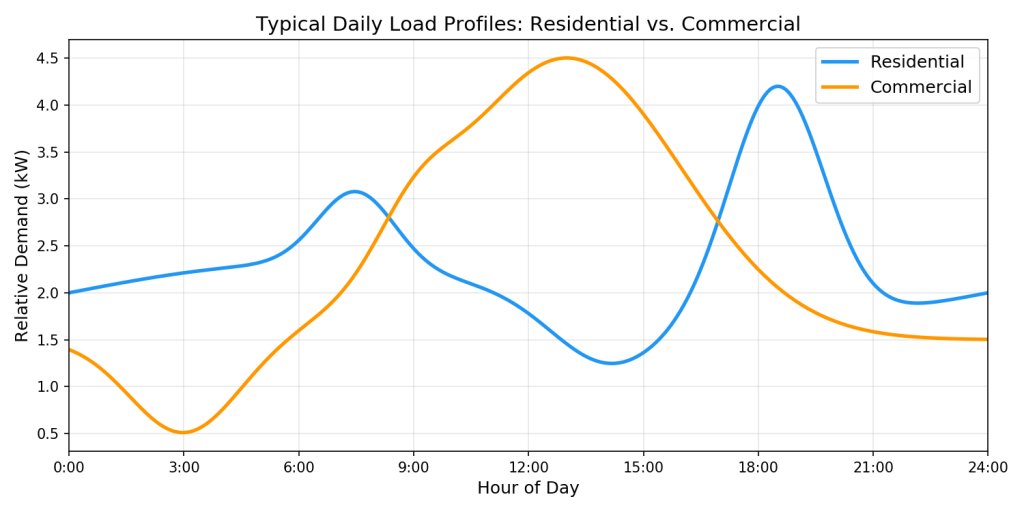 Figure 1. Residential vs. Commercial Daily Load Curves