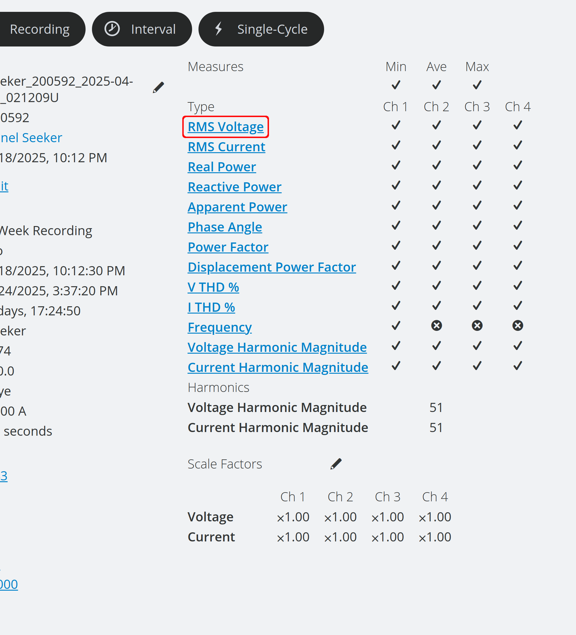 Fig. 1 Open RMS Voltage Stripchart by its measure link.